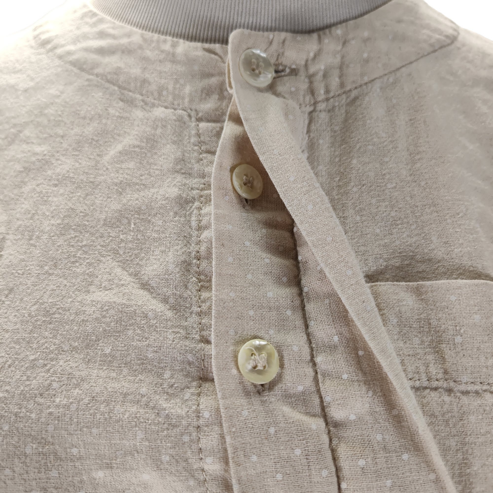 Vintage 90s Linen Blend Romper Size S Beige Micro Dot Short Sleeve Pockets - Picture 8 of 15